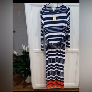 NWOT Michael Kors Striped Maxi Dress Medium Navy White and Red